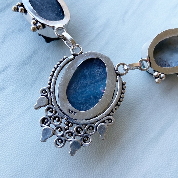 925 Sterling silver blue druzy chocker necklace - Picture 4 of 8